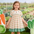 thumbnail image 2 of FINALGANG Girls Dress Toddler Plaid Dress With Carrot Embroidered Collared Gingham Ruffled Trim Puff Short Sleeves Summer Dress For Daily Wear, 2 of 5