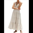 thumbnail image 3 of Vestido de Verano para Mujer, Informal, Sin Mangas, con Escote en V y Fruncido, para Playa. Albaricoque L, 3 of 10
