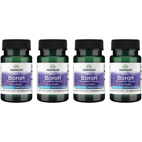 Swanson Boron from Albion - Boroganic Glycine Supplement Supporting Joint Health & Bone Health - High Absorption Formula May Support Overall Balance - (60 Capsules, 6mg Each) (4 Pack)