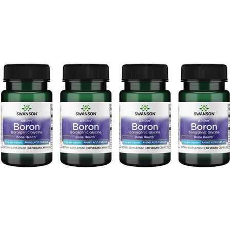 Swanson Boron from Albion - Boroganic Glycine Supplement Supporting Joint Health & Bone Health - High Absorption Formula May Support Overall Balance - (60 Capsules, 6mg Each) (4 Pack)