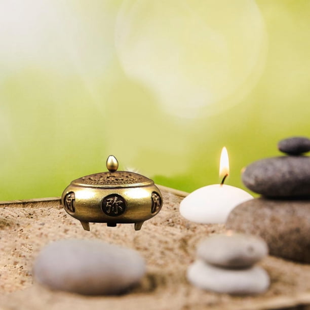 Mini quemador de incienso Porta incienso de latón Aleación linda portátil con tapa Soporte de incienso Cuenco de incienso para sala de té Decoración Buda Macarena Mini quemador de incienso