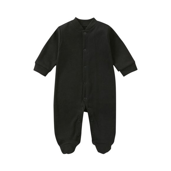 UAMVSH Unisex Baby Footed Button down Rompers Comfy Long Sleeve Boys Girls Clothes Newborn Infant Cotton Bodysuit Jumpsuits(0-3 Months,Black)