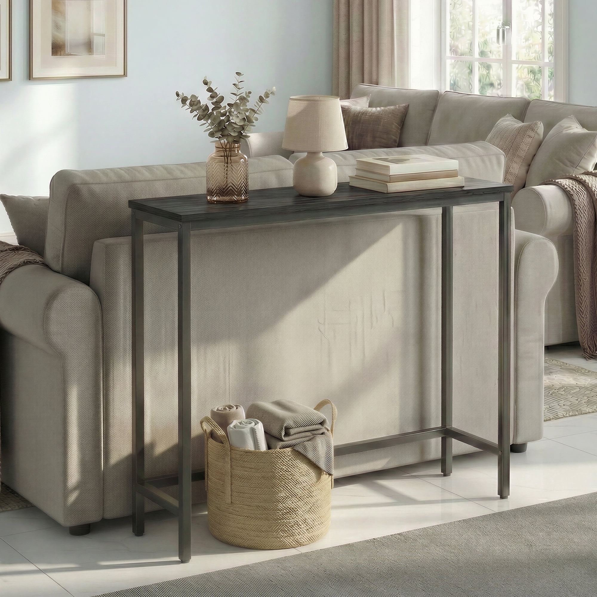 LEDREM Narrow Sofa Tables, Console Tables, Easy Assembly, for Living Room or Entryway, Black