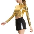 thumbnail image 4 of FFIY Women Liquid Metallic Long Sleeve Crop Top Turtleneck Tops for Rave Club Dance, 4 of 7