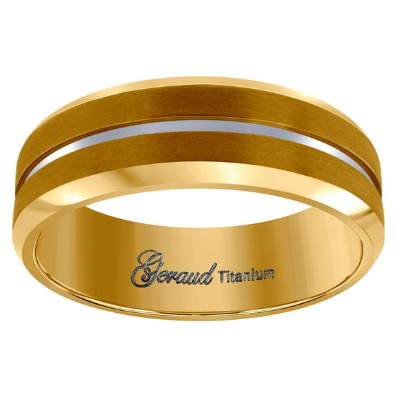 Titanium Yellow Tone Mens Grooved Center Brushed Comfort-Fit Wedding Band 8mm Size 10 Wedding Band for Men