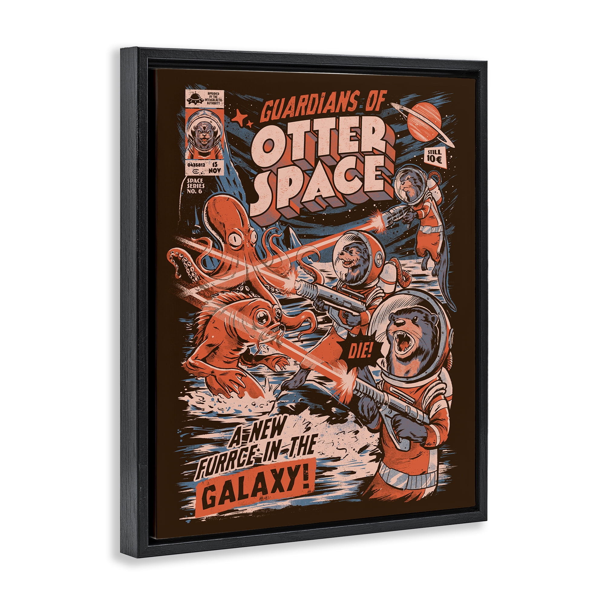 Stupell Industries Guardians Of Otter Space Retro Black Framed Floater Canvas Wall Art, design by EduEly Designs