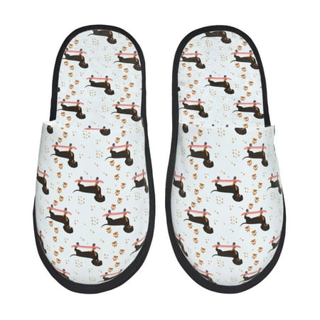 

Noikeo Dachshund On A Skateboard Pattern Cozy Slippers Indoor for Women and Mens Fuzzy House Shoes Soft Plush Warm Slip-on Slippers-Large