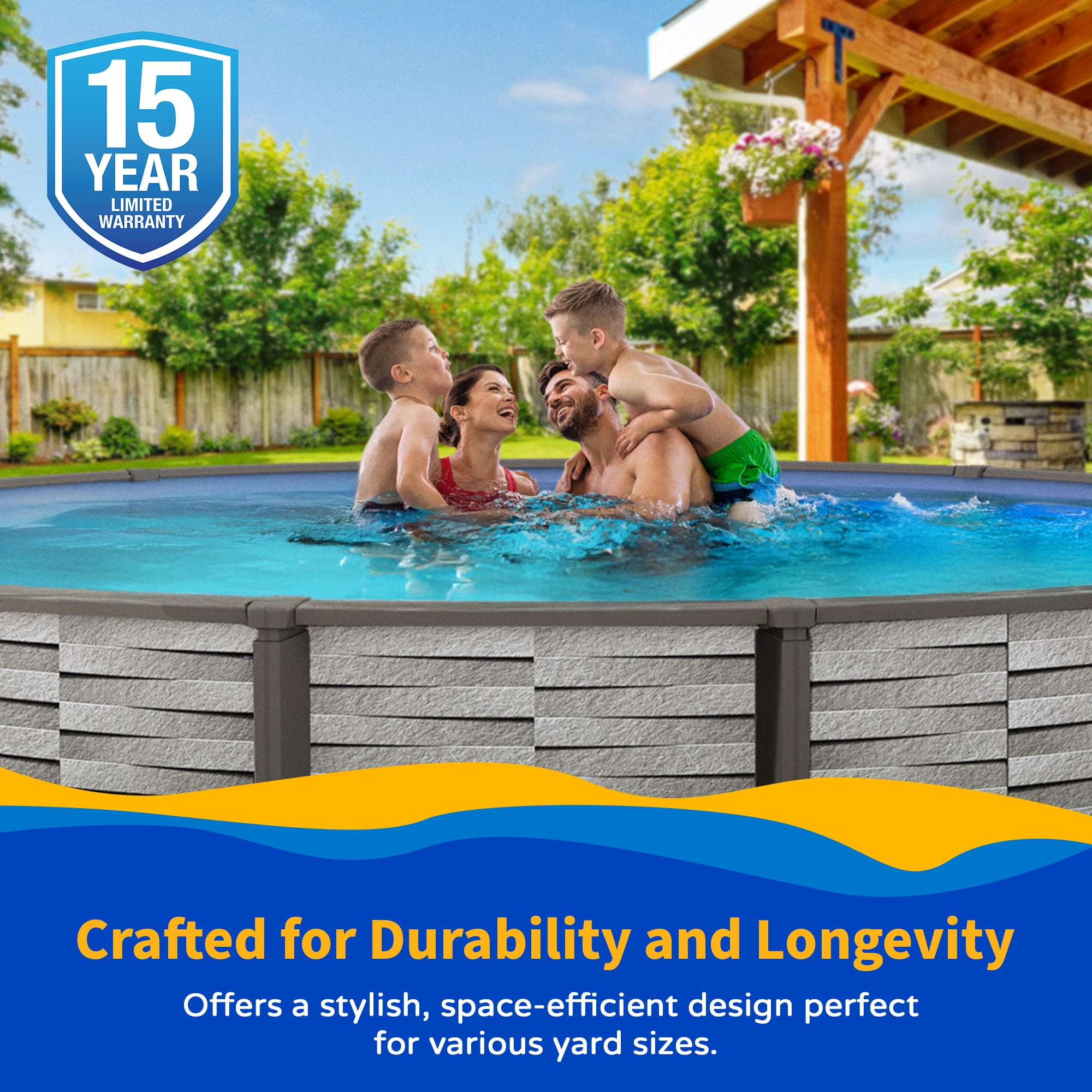 Blue Wave Affinity 27-ft Round 52-in Deep 7-in Top Rail Resin Above Ground Swimming Pool Package