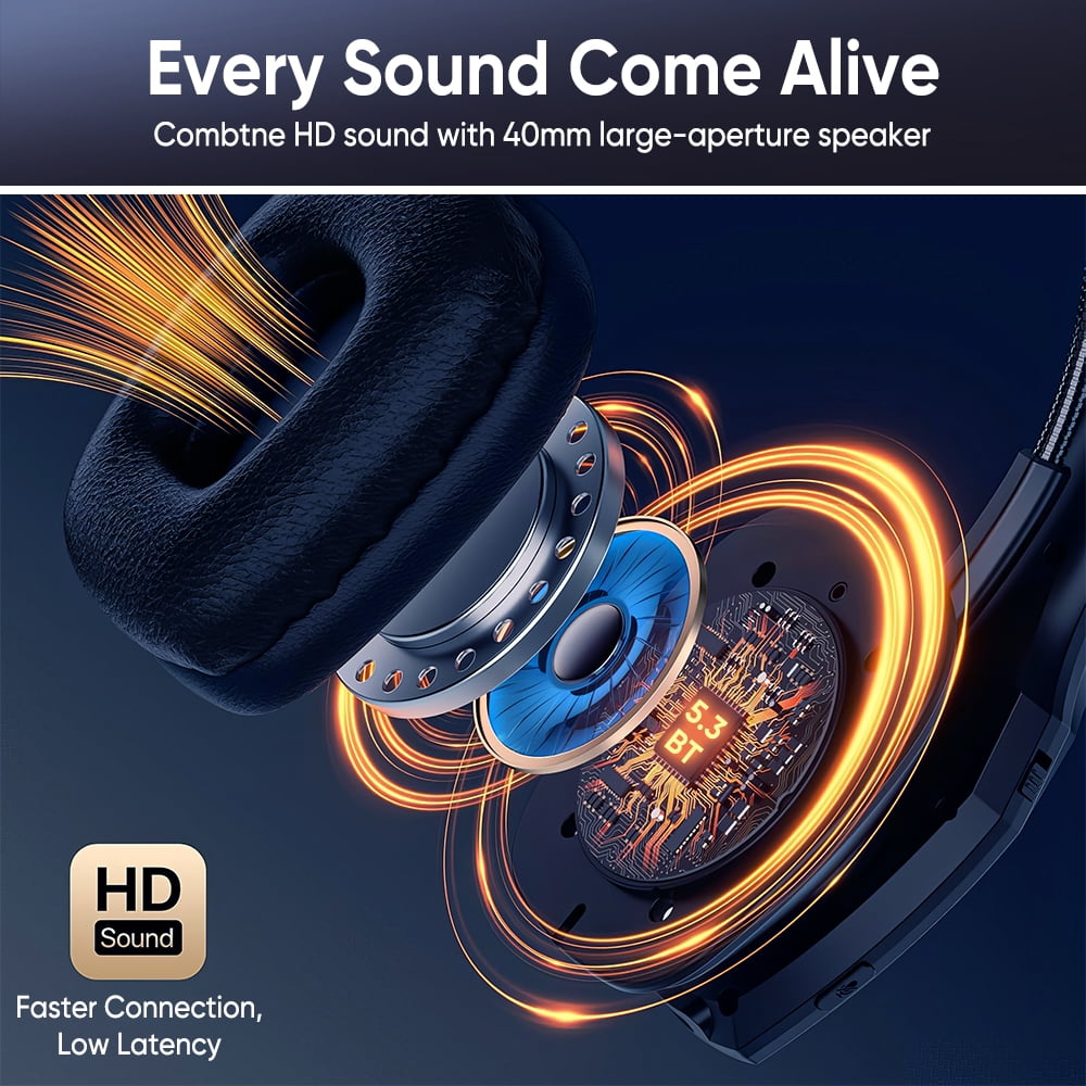Bluetooth Headset with Microphone, Trucker Bluetooth Headset with ENC Noise Cancelling & Mute Button, Wireless On-Ear Headphones 60 Hrs Working Time, for Trucker Home Office Remote Work Zoom