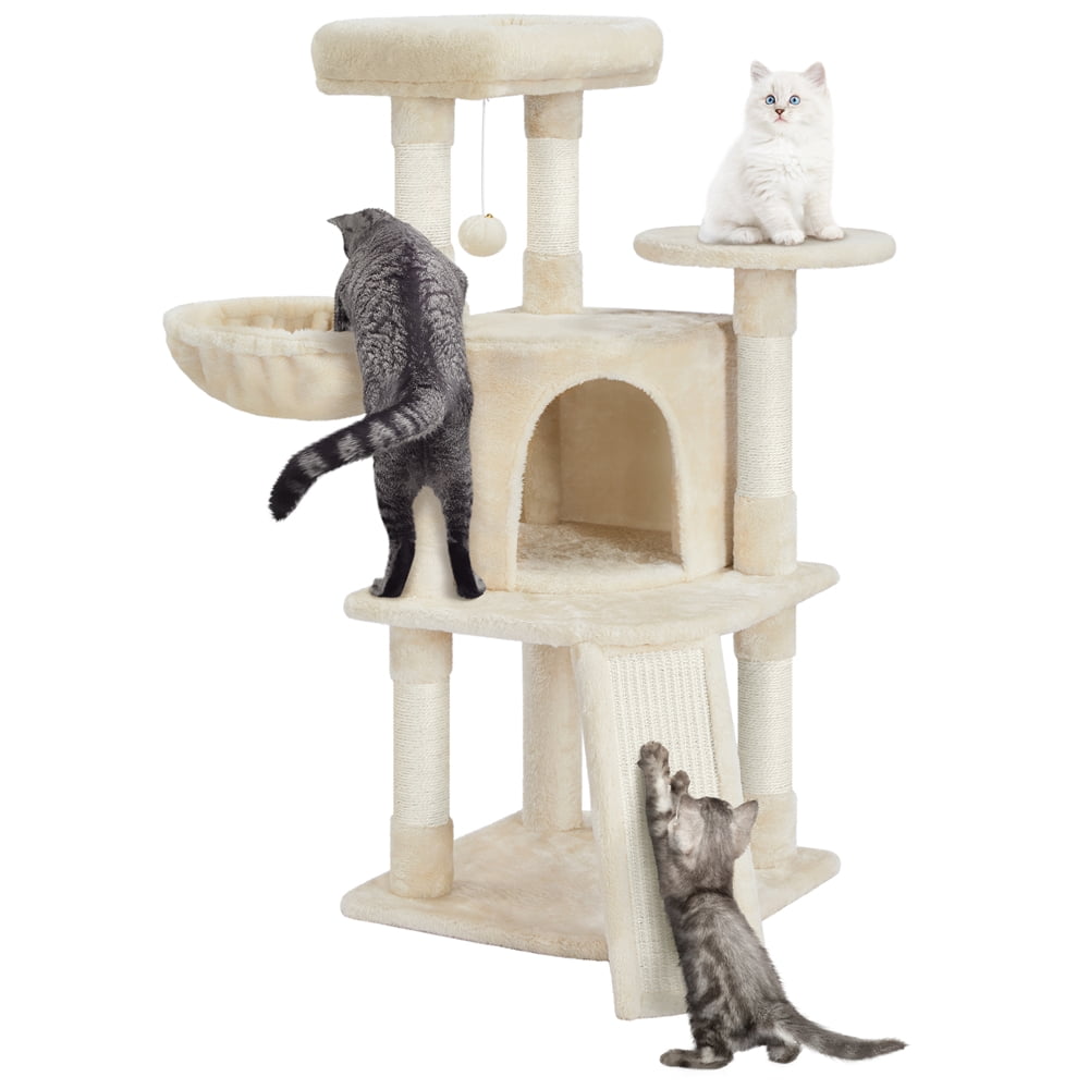 Alden Design 42"H Multilevel Cat Tree Tower with Condo and Perches, Beige