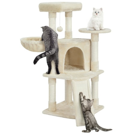 Easyfashion Professional Cat Tree Tower with Basket for Small Kittens  Indoor  Beige