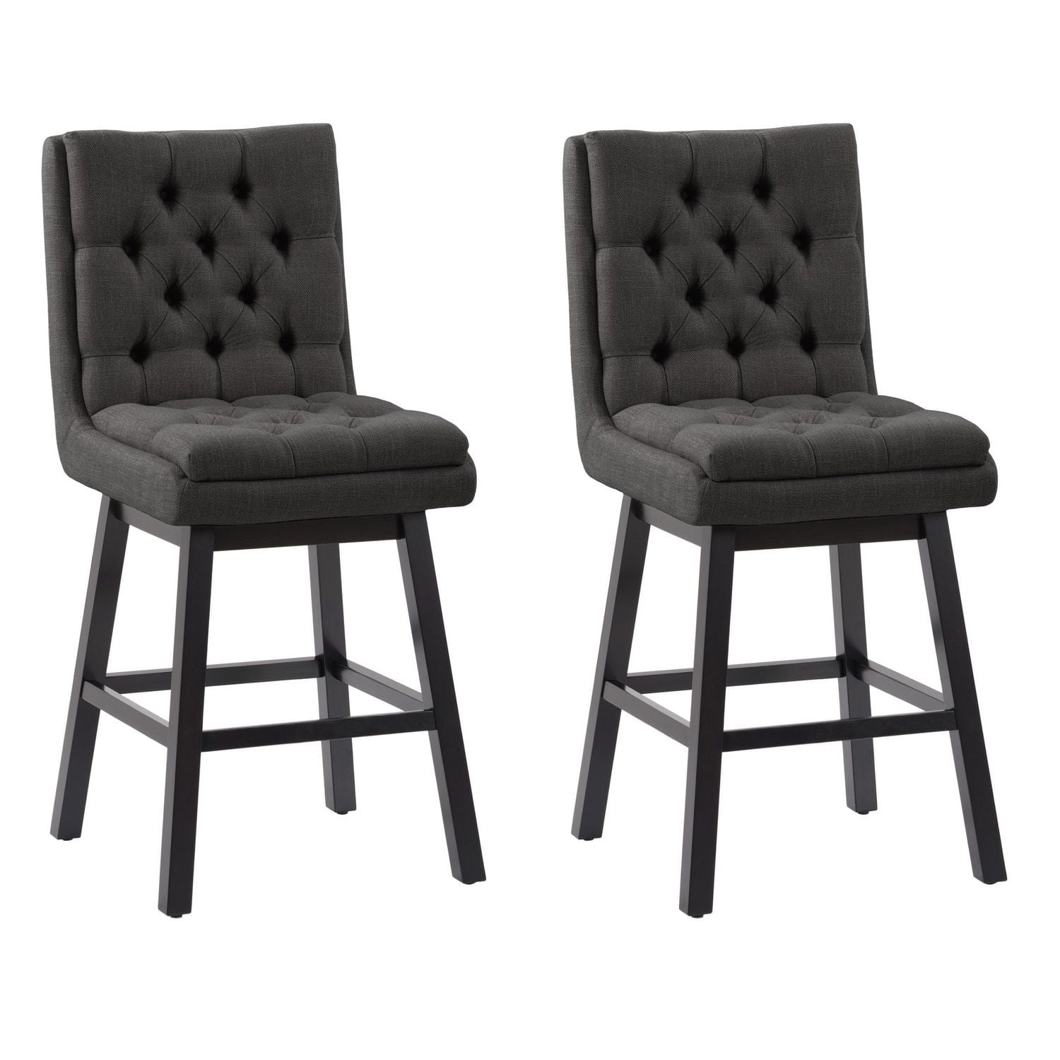 CorLiving Leilani Modern Tufted Indoor Counter Height Bar Stools with Back and Wood Legs - Set of 2