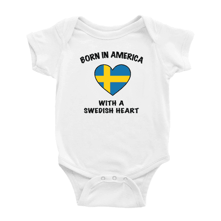 Born In America With A Swedish Heart Funny Infant Boys Girl Baby Bodysuit