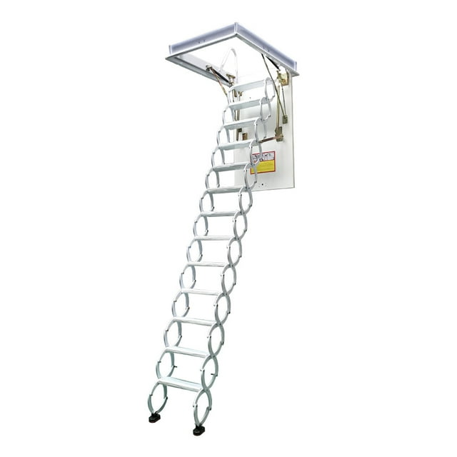 Échelle de Plafond Rabattable Rétractable pour Grenier, Escaliers de Loft, Acier au Carbone, Blanc
