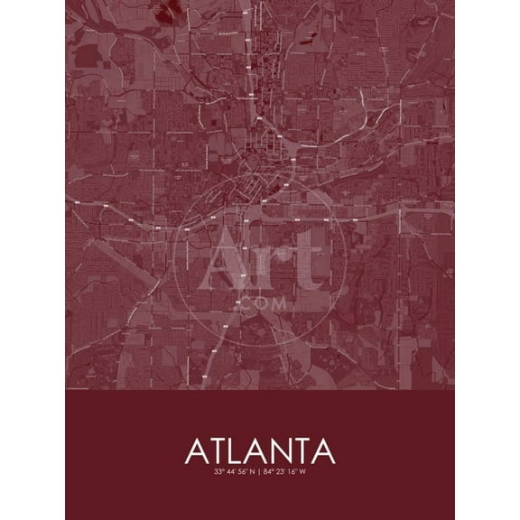 Atlanta, United States of America Red Map, Unframed Poster Wall Art Sold by Art.Com