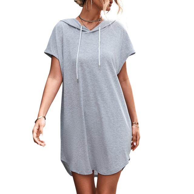 Vestido con capucha para mujer Mini vestido casual de manga corta MABOTO Vestido
