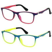 Kids Blue Light Blocking Glasse - Computer Video Gaming Eyeglasses for Boys and Girls Cute Colorful Square Frames Anti Eye Strain, Reduce Glare 2 Pack