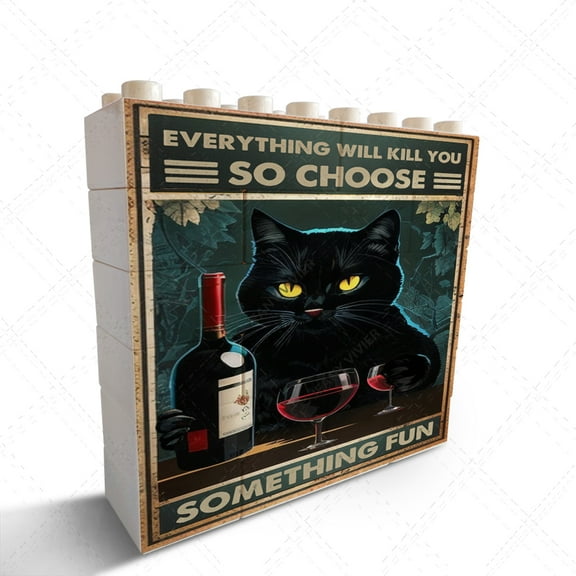 Vintage Black Cat Decor, Funny Wine Cats Art Kitchen Bathroom Bedroom Living Room Decorative Sign/Plaque Desk Decor, Aesthetic Cat Sign Home Decor Gifts For Cat Lovers