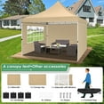 thumbnail image 4 of Hoteel 10x10 Pop Up Canopy Tent with 3 Sidewalls, Commercial Party Tent Ez Waterproof Outdoor Instant Gazebo UV 50+ Event Shelter, Garden Tents for Parties Camping with Sandbags & Cover Bag, Khaki, 4 of 7