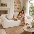 thumbnail image 3 of SESSLIFE Corduroy Boneless Couch, 71" 3 Seater Comfy Cloud Couch with 3 Pillows & Side Pockets, Floor Sofa for Living Room, No Assembly, White, 3 of 8