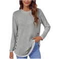 thumbnail image 1 of Womens Tops Long Sleeve Long Sleeve Womens Tops Womens Solid Button Fashion Round Neck Comfortable Long Sleeve Top Womens Long Sleeve Tops Long Sleeve Workout Tops for Women, 1 of 1