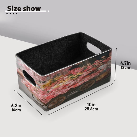 BZSMCE Shelf Baskets Cart Filled with Colorful Flowers Pattern Storage Cube Bins 10.1*6.3*4.7in Set of 2