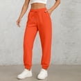 thumbnail image 2 of QWKLEAJ Womens Solid Jogger Sweatpants High Waist Drawstring Elastic Cuff Loose Casual Athletic Trousers With Side Pockets Vermilion S, 2 of 5