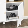 thumbnail image 6 of Furvclv Dresser Closet, Storage Cabinet With Leather Handles, 3 Doors, Solid Wood Round Legs, Open Shelves, Waterproof And Scratch Resistant Buffet Cabinet For Living Room, 6 of 9