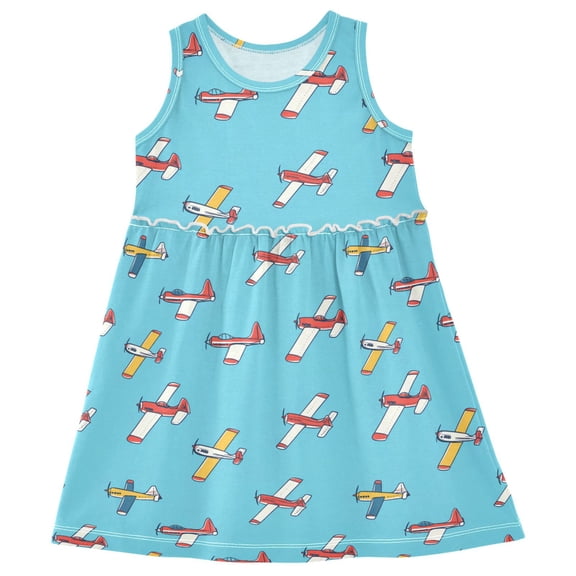 joogoo Girls Sleeveless Dress Airplane Blue-d1 Stylish Short Sleeve Dresses 4T