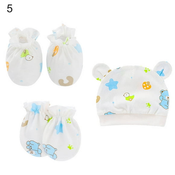 Trayknick 3Pcs/Set Baby Hat Mittens Cartoon Pattern Keep Warmth Breathable Cute Infant Beanie Caps Gloves Foot Covers Baby Supplies