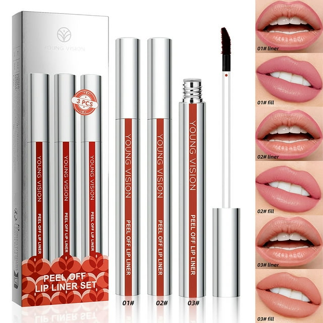 Paquete de 3 juegos de delineador de labios mate Peel-off, lápiz labial de precisión duradero a prueba de manchas, fácil de quitar, punta fina para labios definidos, múltiples colores, 3x3 ml en