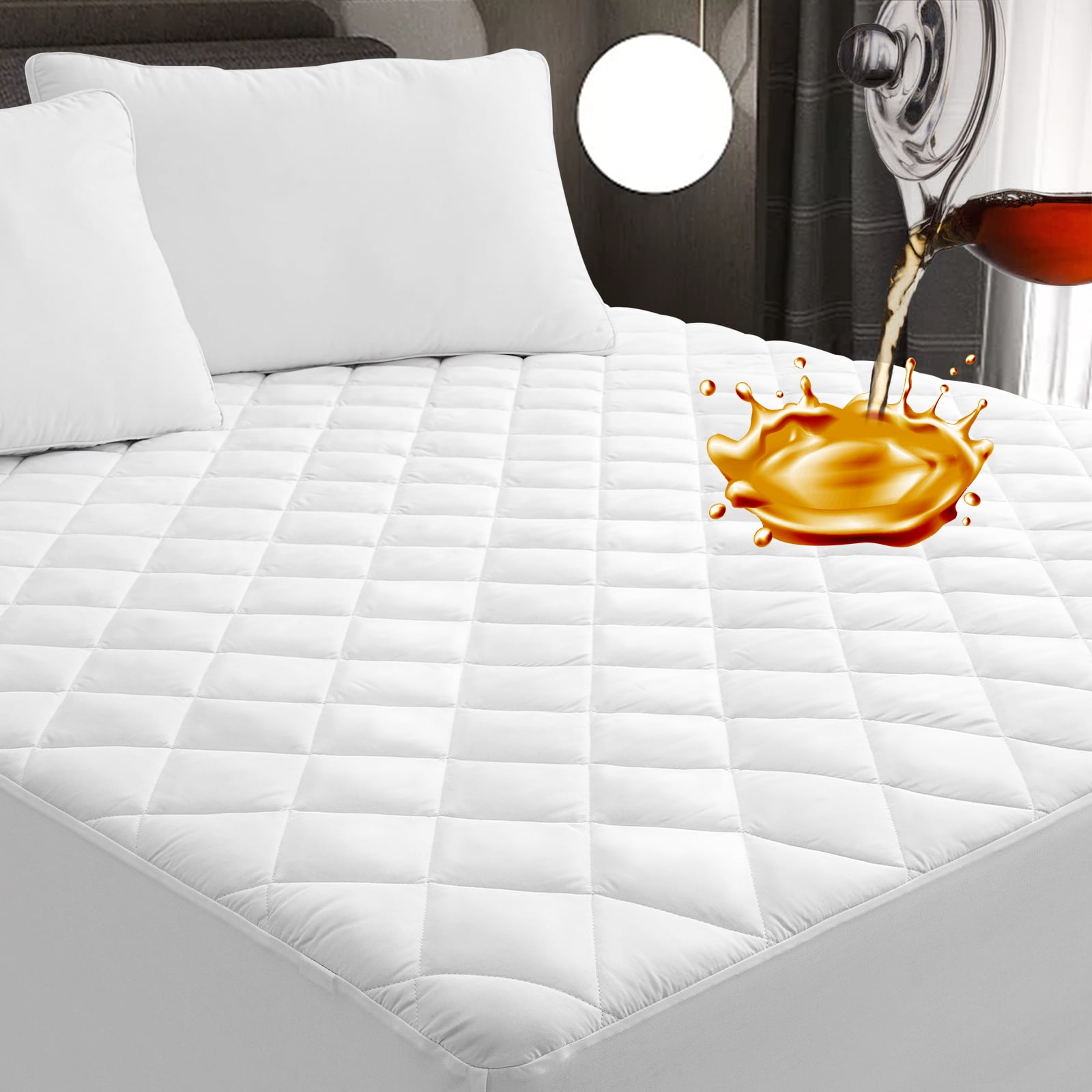 JPHOME Queen Size Quilted Fitted Mattress Pad Cover, 100% Waterproof Mattress Protector, Deep Pocket Fitted 8" - 21", Breathable & Noiseless, Soft and Comfortable (60" x 80", White)