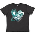 thumbnail image 3 of Inktastic Cervical Cancer Awareness Teal and White Ribbon Around Heart Youth T-Shirt, 3 of 5