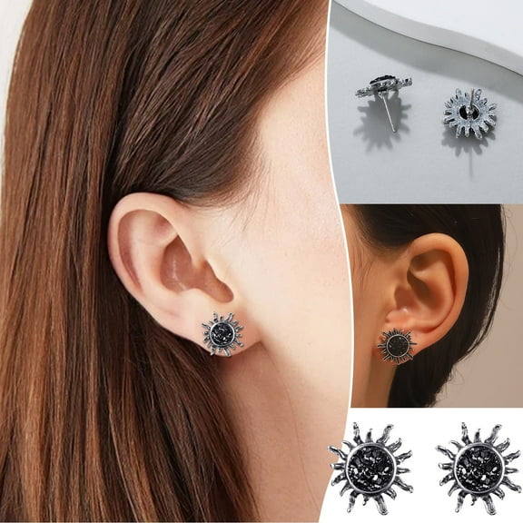 Stud Earrings Gothic Jewelry Punk Stud Earrings For Men Women Stunning Sun Earrings Black Rock Ear Piercing Earrings