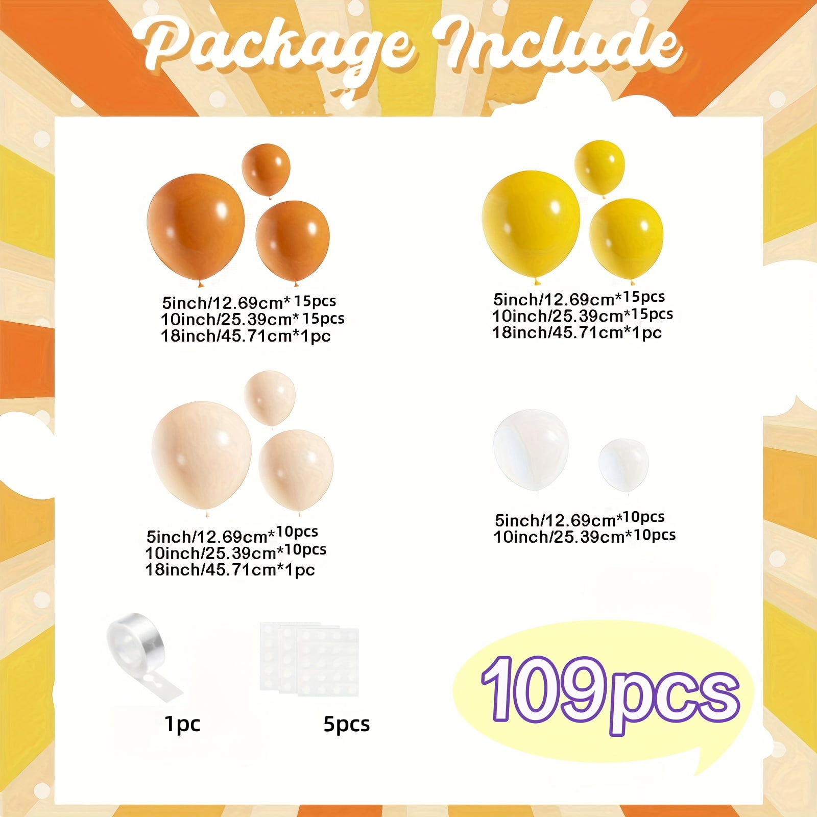 109pcs of retro sunshine balloon garland arch kit - orange and yellow latex balloons for birthdays, weddings, graduation ceremonies, bridal showers, carnivals,, Valentine's Day, Koningsdag