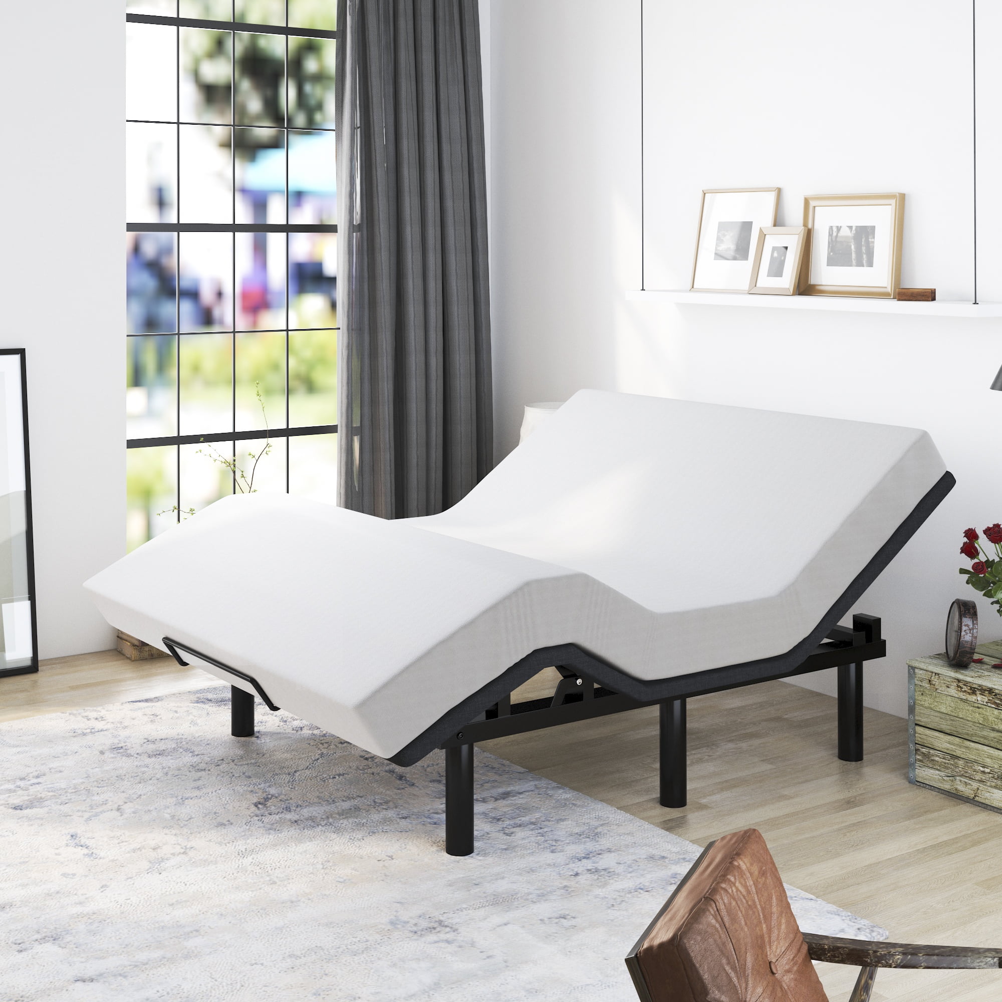 Allewie Queen Size Adjustable Bed Base Frame Head And Foot Incline Wireless Remote Control Wood Board Support Com Allewie Queen Size Adjustable Bed Base, King Size Power Adjustable Bed