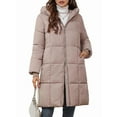 thumbnail image 3 of Female Hooded Long Puffer Coat Winter Warm Full Zip Quilted Jacket with Pockets Khaki S, 3 of 9