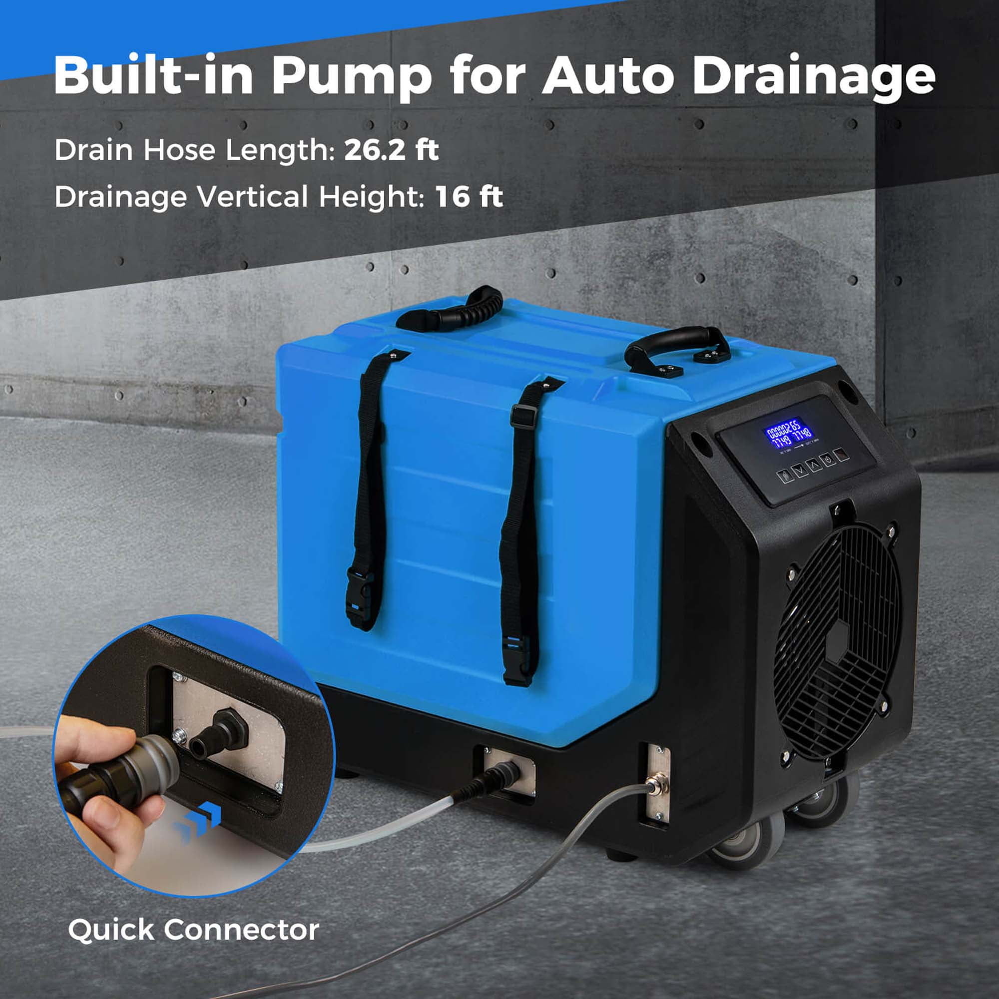 Costway 50-Pint(DOE) Commercial Dehumidifier Rotational Molded Industrial Dehumidifier with Pump Blue 9,000 Sq.ft Coverage Area (MAX 190Pint at 95°F, 90%RH)