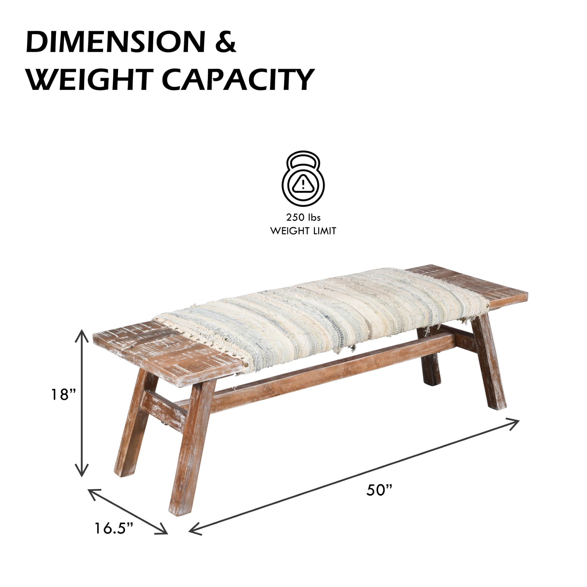 Ox Bay Una 50" Beige and Blue Coastal Upholstered Accent Bench