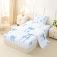 thumbnail image 2 of Manfei Blue Ribbon Bow Twin Sheet Sets 3pcs for Kids Girls,Teens Female Geometric Stripes Bedding,Super Cozy Room Decor, 2 of 5