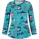 thumbnail image 4 of Blusa de manga larga con estampado de camiseta de uniforme de trabajo con cuello en V para mujer con bolsillos Fridja  ghj987+5737, 4 of 6