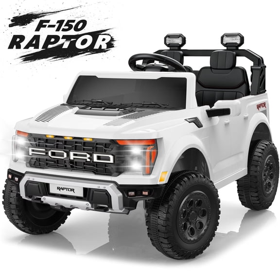 iYofe 24V 2 Seater Ford F150 Raptor Powered Ride on Toys Truck, Electric Ride on Cars with Remote Control for Kids, 4 Wheels Spring Suspension, White