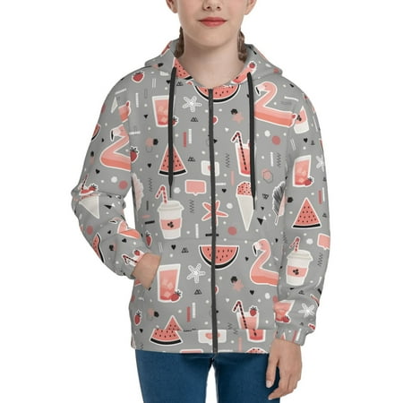 

Hoodies for Women Summer Strawberries ice cream pttern Long Sleeve Sweatshirt Drawstring Zip Up Hoodie with Pockets Teen Girl Clothes