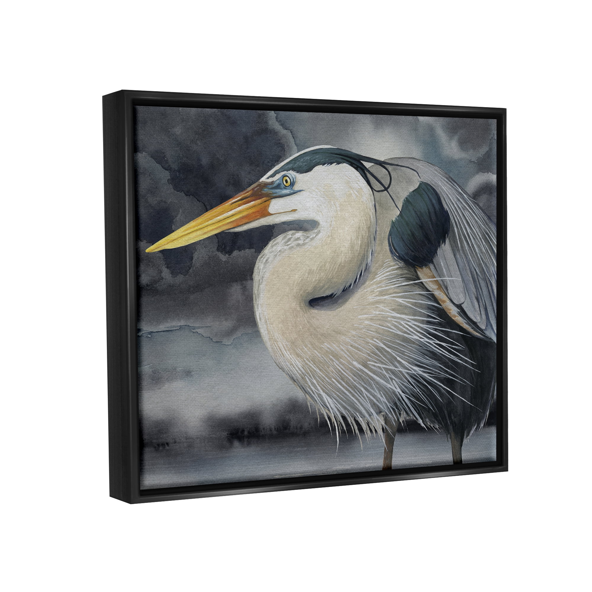 Stupell Industries Dark Heron Portrait Animals & Insects Painting Black Floater Framed Canvas Art Print Wall Art, 31 x 25