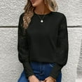 thumbnail image 2 of Olyvenn Womens Long Sleeve Shirts Lace Top Dressy Business Casual Blouses Spring Fashion Outfits Clothes Waffle Puff Sleeve Tops Black 6, 2 of 9
