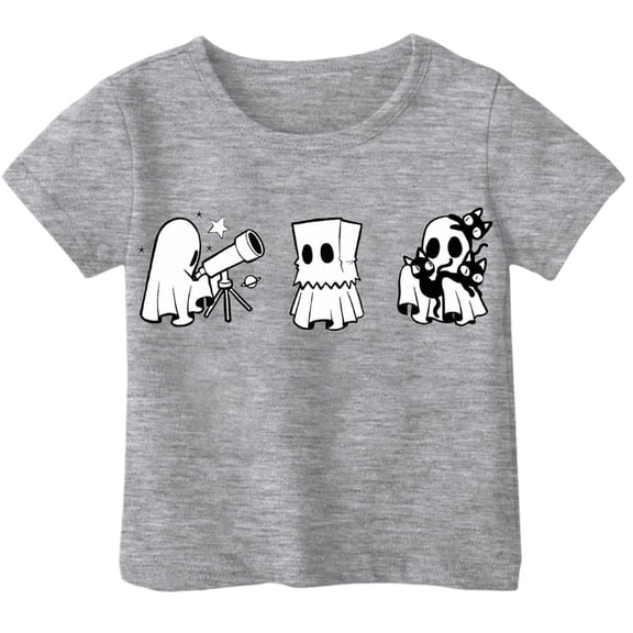 Weebloom Halloween Shirts For Kids Printed T Shirt Short Sleeved Tops For 1-13 Years Old Comfy Shirt,Grey
