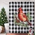 thumbnail image 4 of Shower Curtains Sets for Bathroom Decor Red Bird Berries Waterproof Bathroom Curtain with Hooks, Black White Check for Bathroom Decor,36x72IN, 4 of 9