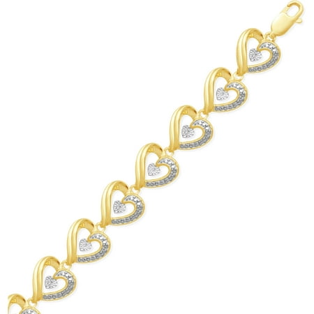 White Diamond Accent 1/2 Micron Yellow-Tone Heart Bracelet