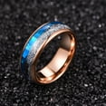 thumbnail image 3 of 8mm Rose Gold Tungsten Ring Men's Wedding Bands with Blue Shell and Silver Imitated Meteorite Inlay Dome Style, 3 of 4