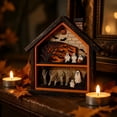 thumbnail image 4 of Double Layer 3D House-Shaped Wooden Halloween Ornament,Distressed Wood Wall Hanging Tabletop Decor for Entryway Fireplace Mantel Holiday Gift,5.9"x5.1", 4 of 6